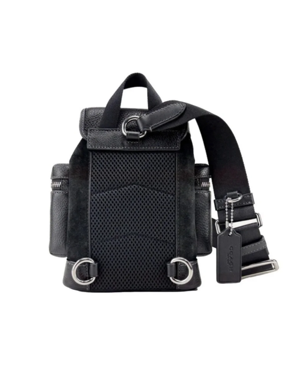 Coach Black Suede Pebble Leather Sprint Sling Pack Backpack